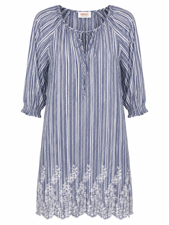 Renee C. Dresses & Skirts - Renee C Blue Stripe Embroidered Cotton Shift Dress Boho Size Small